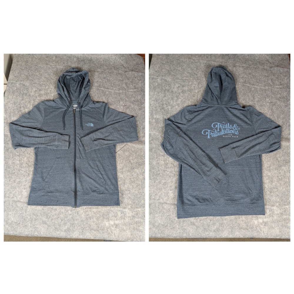 The North Face Womens L Gray Heather Zip Up Hoodie Trails & Tabulations‎ Graphic